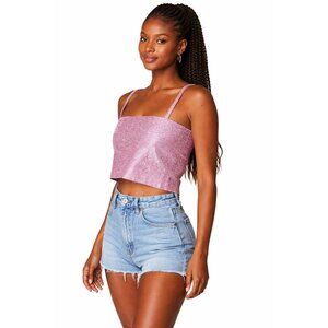Buddy Love Girly Girl Rhinestone Pink Crop Top Medium NWT